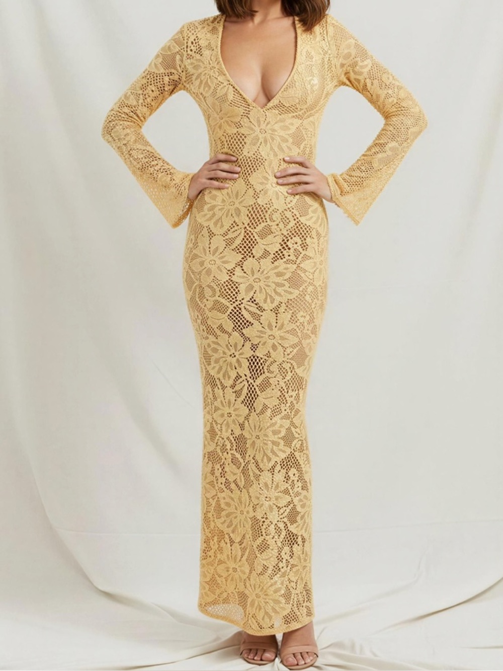 House of CB Indiana Yellow Lace Long Sleeve Maxi Dress - Picture 2 of 11
